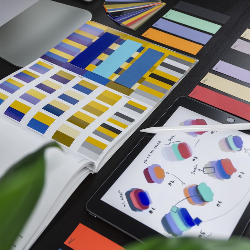 Ad creative design with colour palettes and tablet